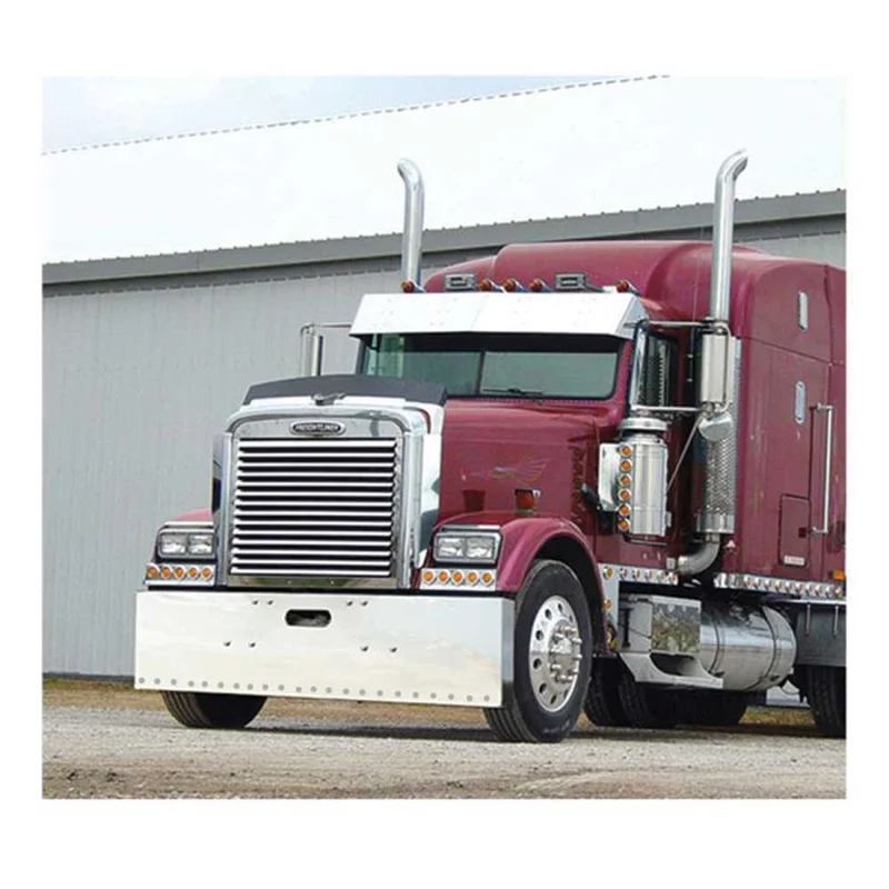 Freightliner Classic 2003 and older 18" Stainless Steel Boxed End Bumper with tow hitch and 22 Light Cutouts