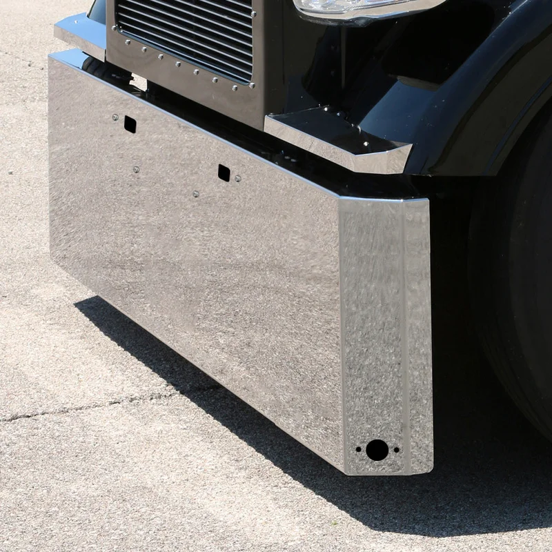 Kenworth W990 Stainless Steel 20" Switchback End Bumper with Watermelon Light Cutouts and Tow Holes