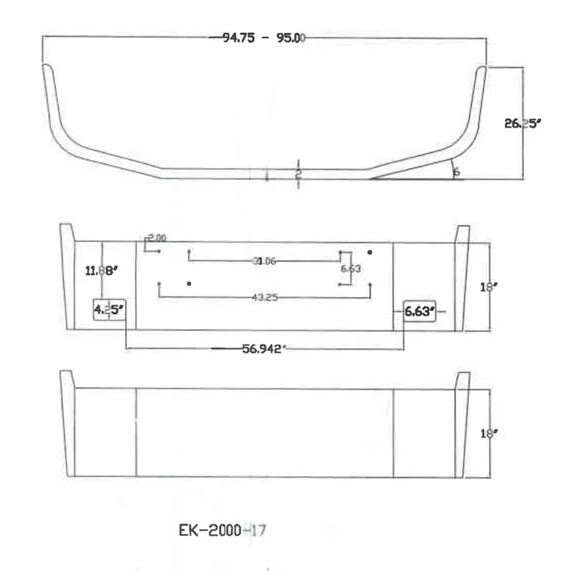 18" International 9400 Setback Axle Chrome Bumper with Fog Light Holes