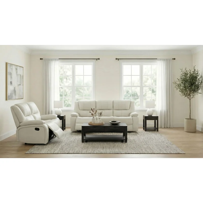 Camila 2-piece Upholstered Reclining Sofa Set White