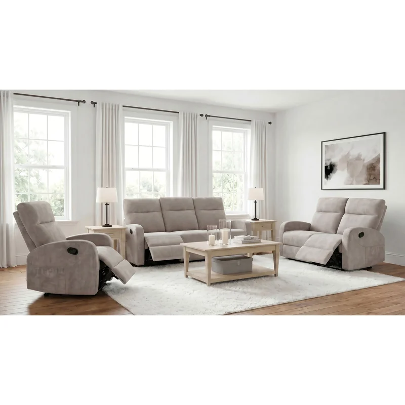 Hamilton 3-piece Chenille Manual Reclining Sofa Set Sand