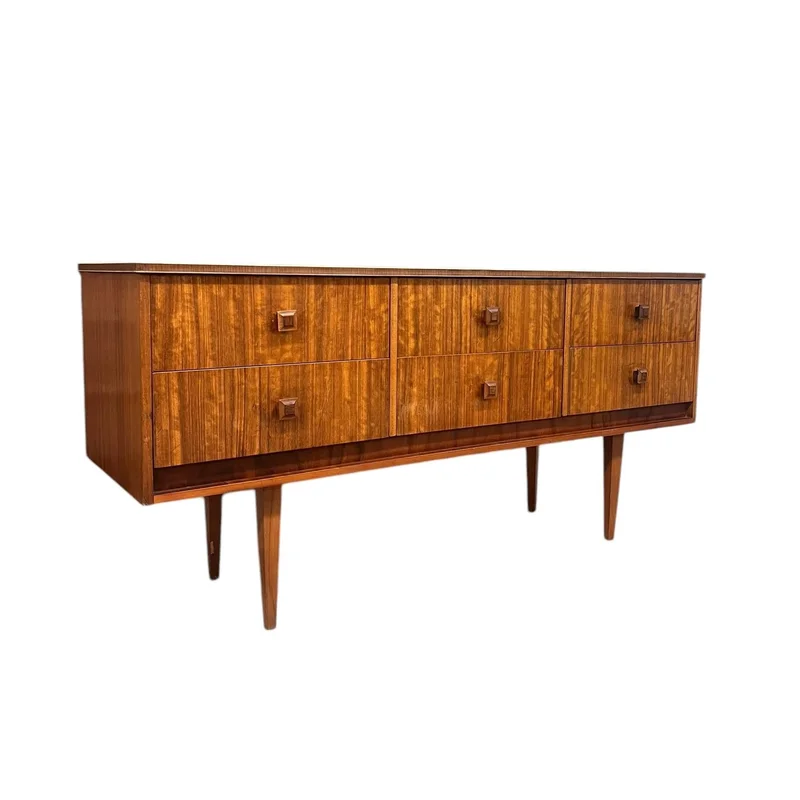 Vintage Mid Century Modern Figured Wood TV Media Console or Credenza or Accent Storage Cabinet UK Import (Available by Online Purchase Only)