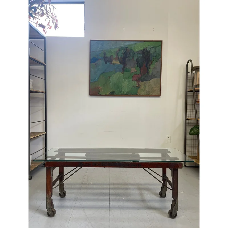 Vintage Reclaimed Wood Coffee Table Glass Top