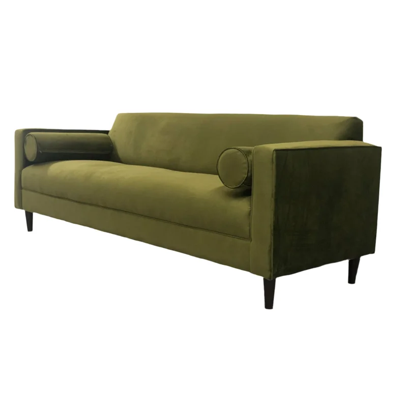 Brand New Modern Sofa/ Couch in Avocado Green Velvet Upholstery Made in USA Solid Wood Fram (Available by Online Purchase Only)