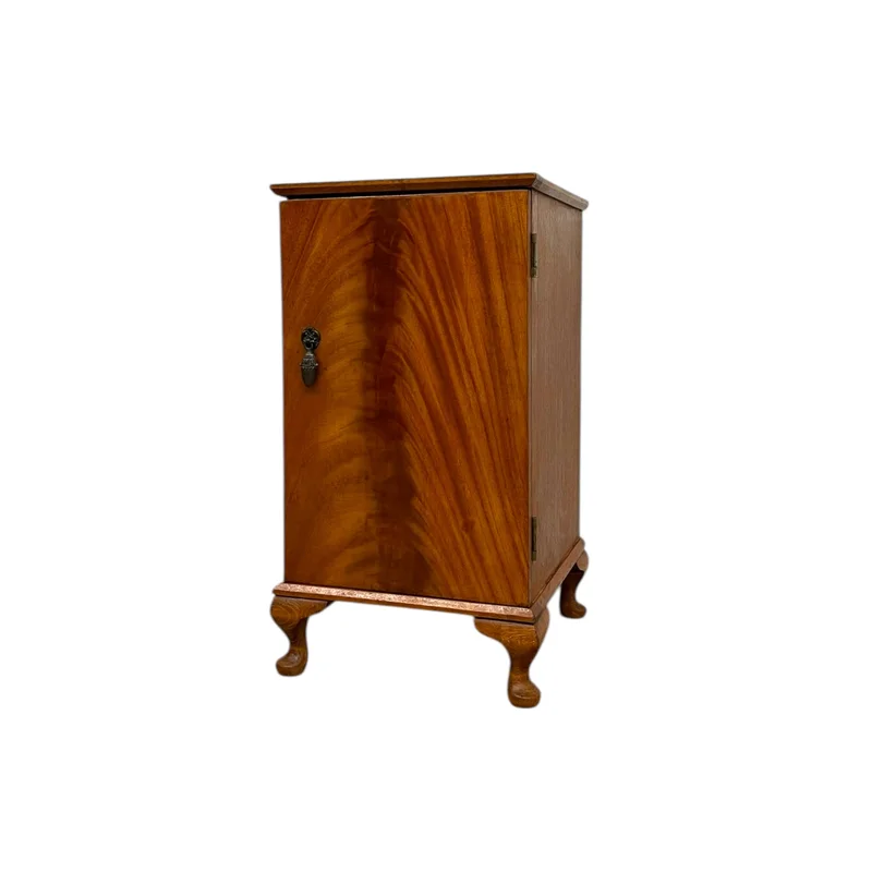 French Style Bedside Cabinet or Nightstand with Figured Door Interior Shelf and Cabriole Legs