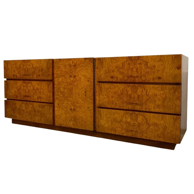 Milo Baughman for Lane Mid-Century Modern Burl Wood Credenza