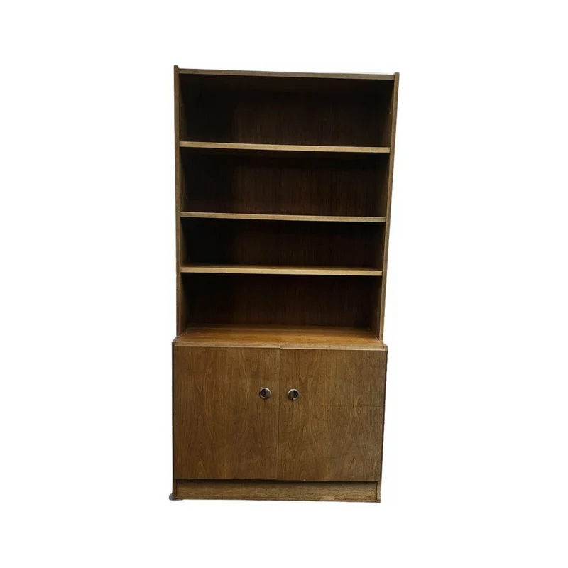 Vintage Mid Century Modern 2 Piece Walnut Hutch Or Record Cabinet Credenza From Belgium (Available by Online Purchase Only)