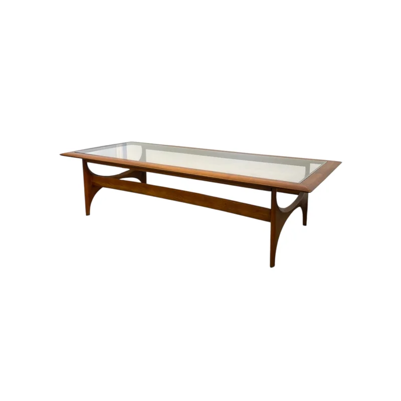 Vintage Mid Century Modern Walnut and Glass Coffee Table by Lane Furniture