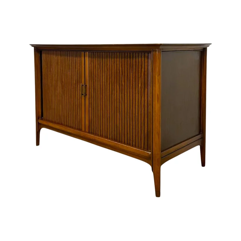 Vintage Mid-Century Modern Walnut Tambour Door Credenza / Media Console