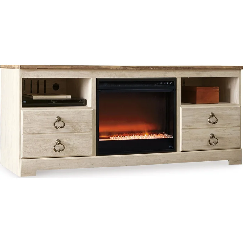 Willowton TV Stand with Fireplace - Whitewash