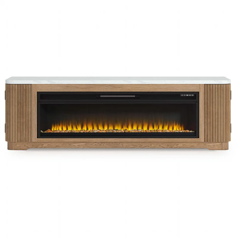 Camdill TV Stand with Fireplace - Light Brown
