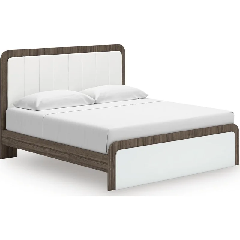 Kendanport King Upholstered Bed - White/Brown
