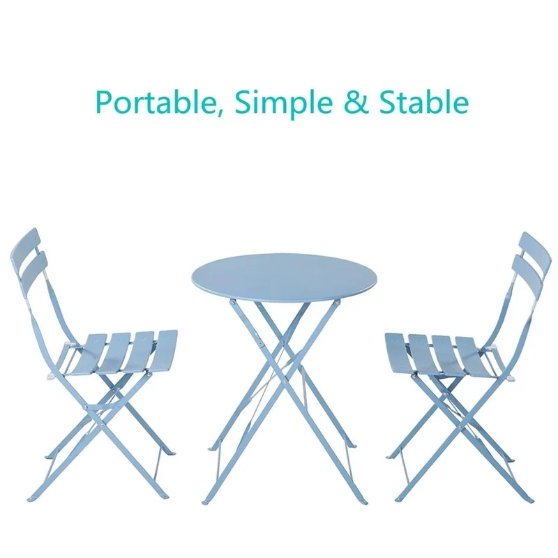 2 Person Bistro Set 23.6" long Round Table and 2 Chairs Blue