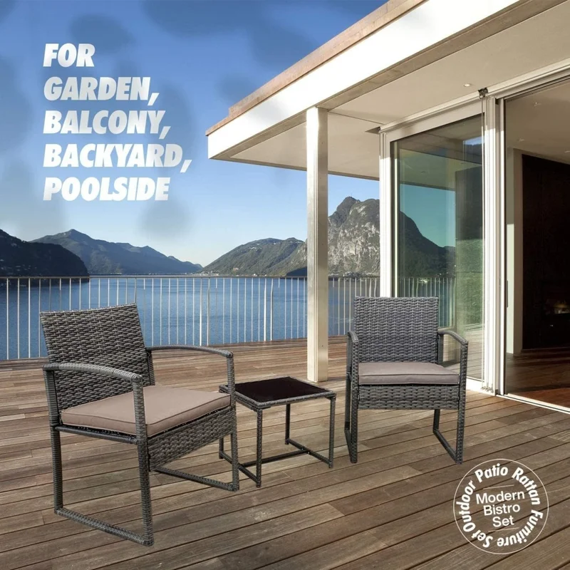 3 Pieces Patio Set Outdoor Wicker Patio Furniture Sets Modern Bistro Set Rattan Chair Conversation Sets with Coffee Table for Yard and Bistro