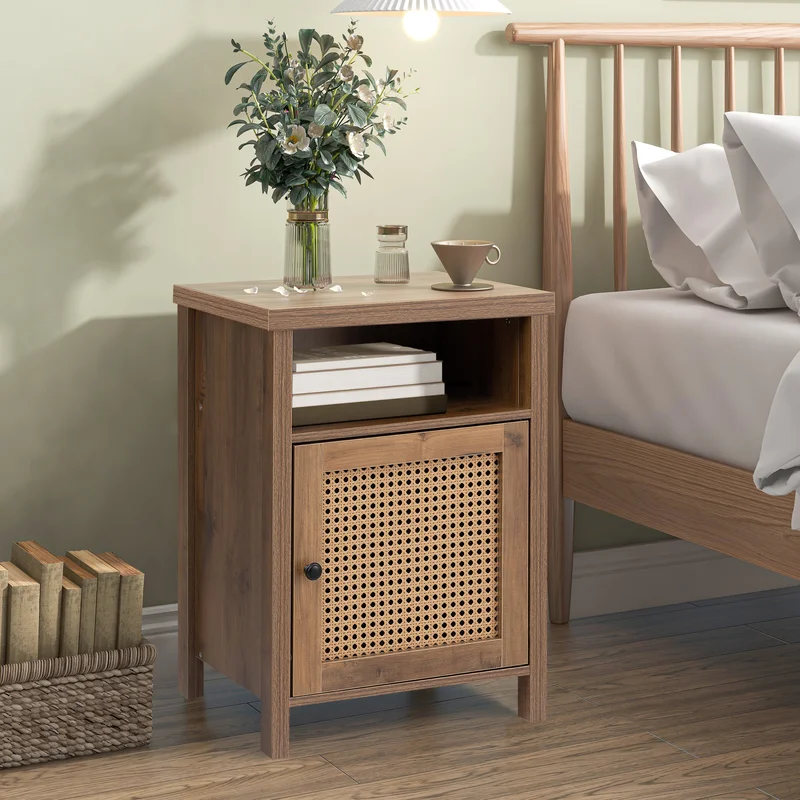 bedside cupboardBedside table drawer cabinet single door side cabinet rattan cabinet door yellow