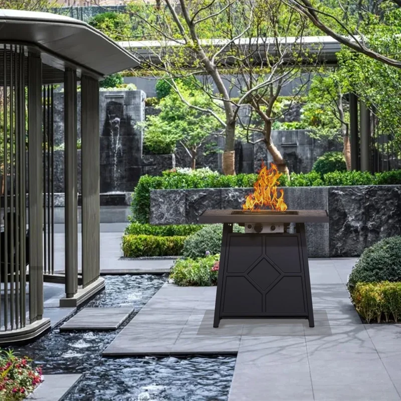 28'' Outdoor 40000BTU Auto-Ignition Propane Gas Fire Table with Waterproof Cover