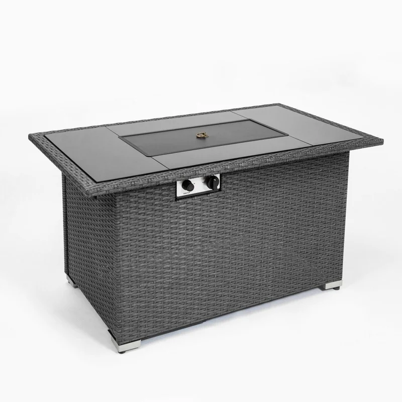 44" Gas Propane Fire pit Table Rectangle 50000 BTU with 8mm Tempered Glass Tabletop & Blue Stone& Steel table lid &Table waterproof dusty Cover ETL Certification (Grey)