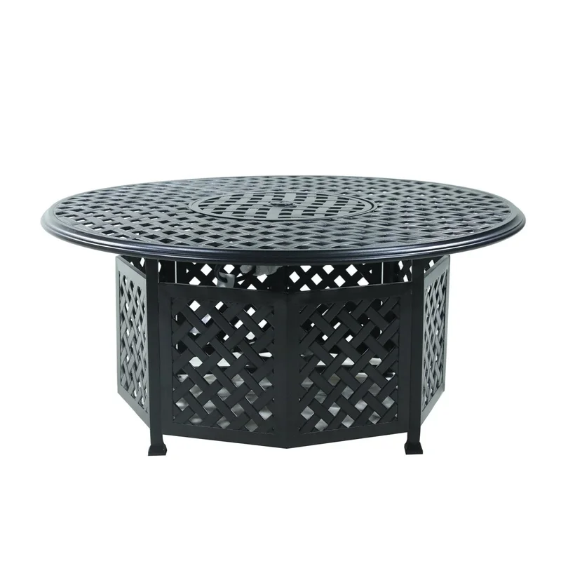 53" Round Aluminum Propane Gas Firepit Table Espresso Brown