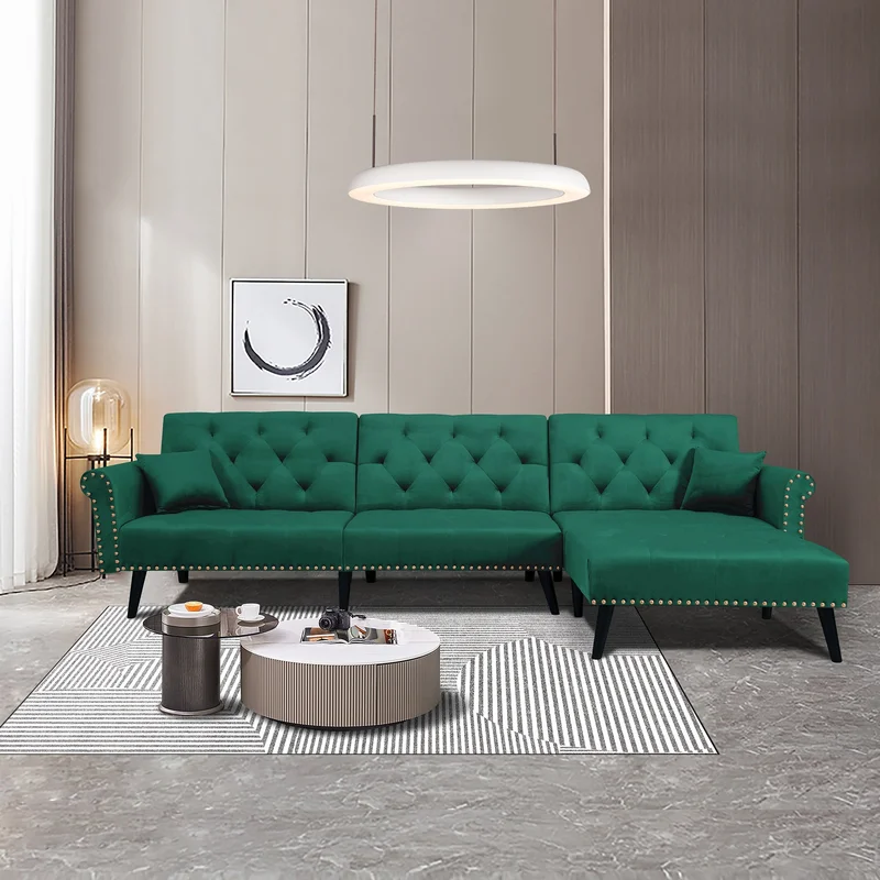 Convertible Sofa bed sleeper GREEN velvet (same as W223S00707Size difference See Details in page.)