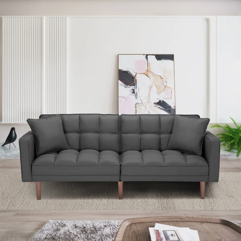 FUTON SLEEPER SOFA WITH 2 PILLOWS DARK GREY FABRICW223S01338 W223S00417Size difference See Details in page.