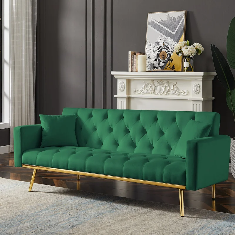 GREEN Convertible Folding Futon Sofa Bed Sleeper Sofa Couch for Compact Living Space.