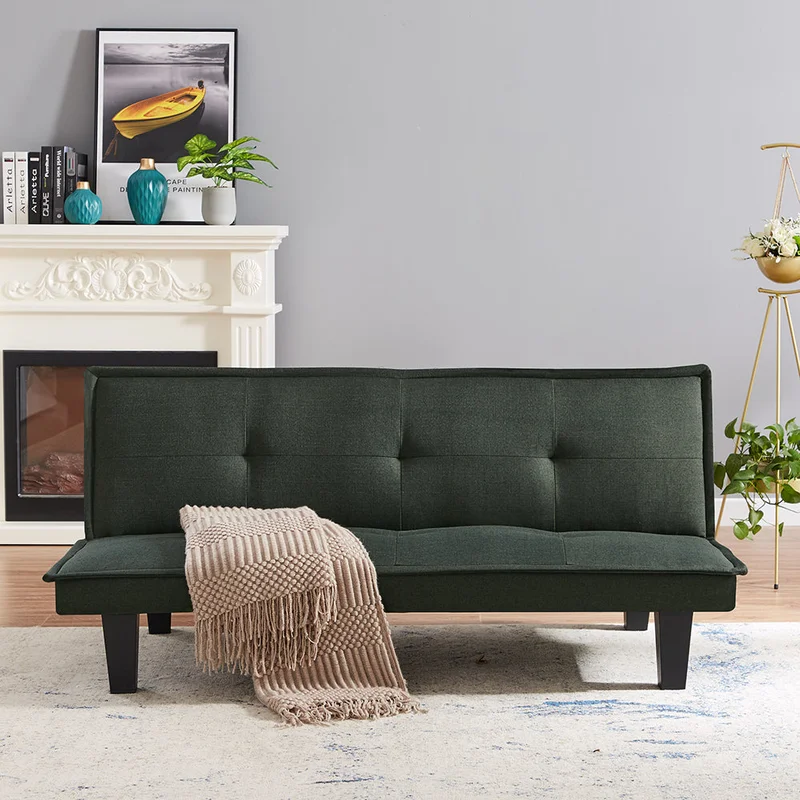 Modern Fabric Futon Sofa Bed Convertible Folding Futon Sofa Bed Sleeper for Home Living Room .Dark Grey