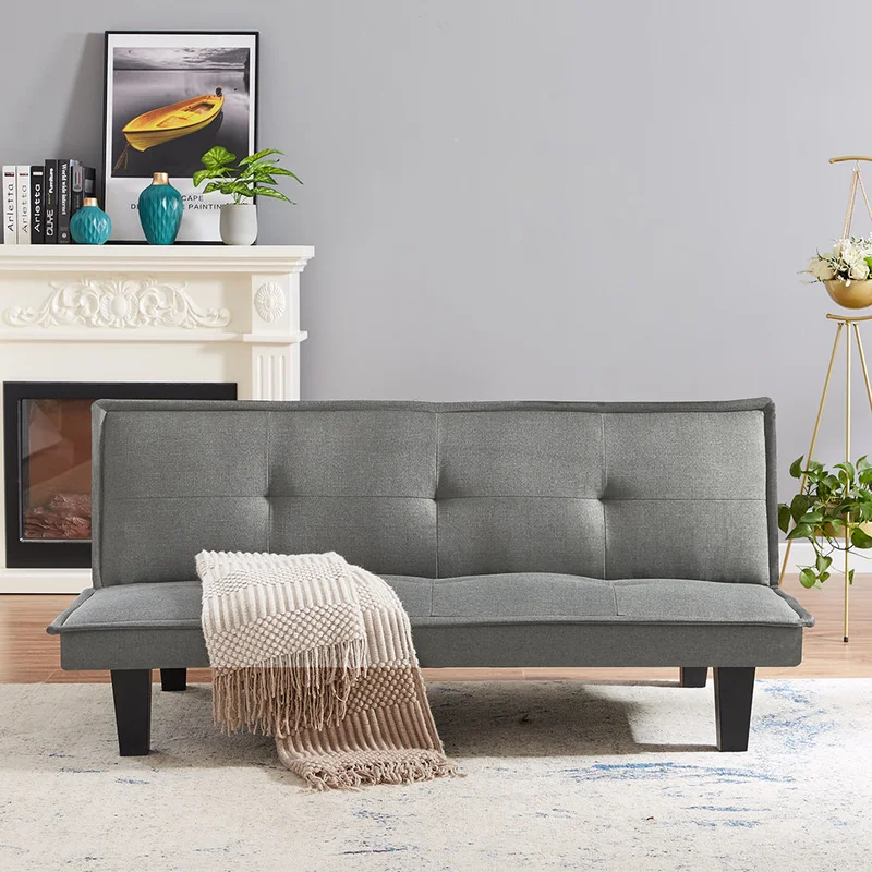 Modern Fabric Futon Sofa Bed Convertible Folding Futon Sofa Bed Sleeper for Home Living Room .Light Grey