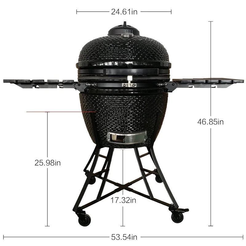 The spot/TOOPO 24inch Barbecue Charcoal Grill Ceramic Kamado Grill with Side Table Suitable for Camping and PicnicBlack