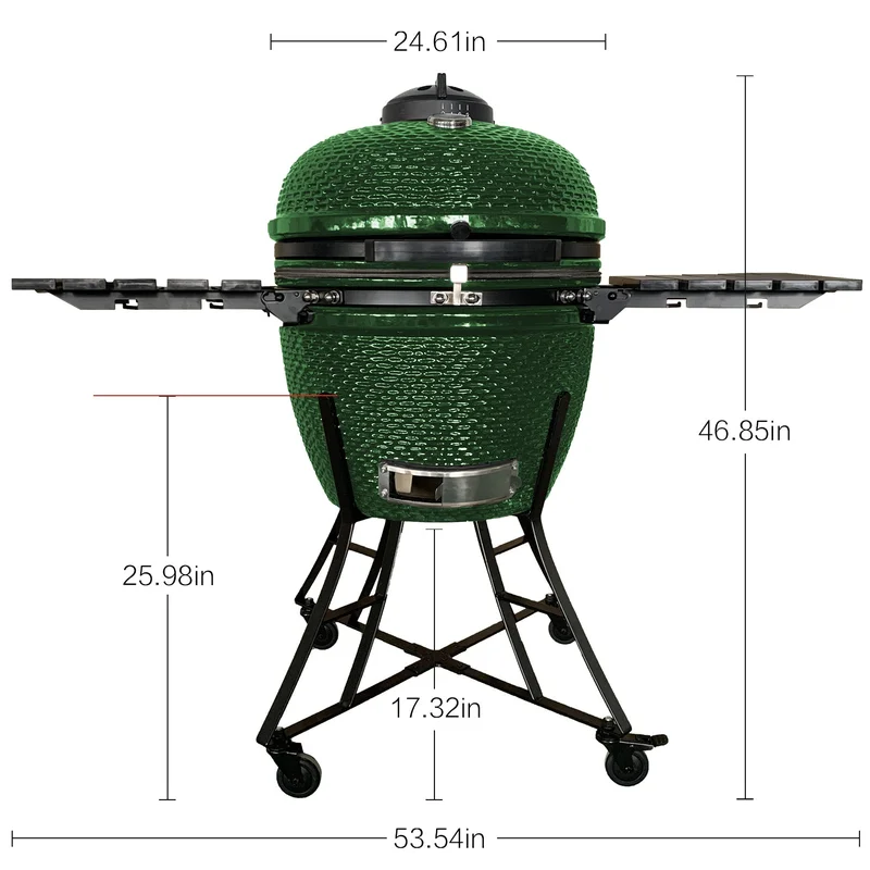 The spot/TOOPO 24inch Barbecue Charcoal Grill Ceramic Kamado Grill with Side Table Suitable for Camping and PicnicGREEN