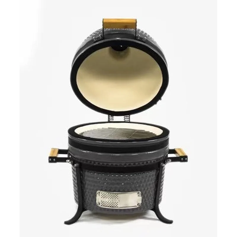 TOOPO 15 Inch Mini Kamado Grill Garden Ceramic Grills BBQ Smoker without Side Table-METTE BLACK