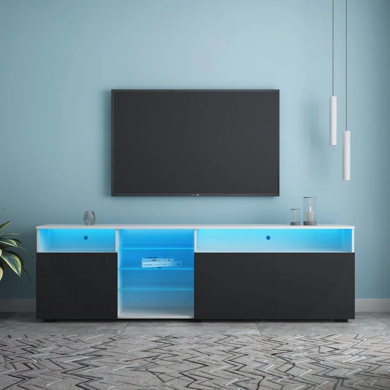 TV Stand High Gloss Doors Modern TV Stand LED(White/Black)