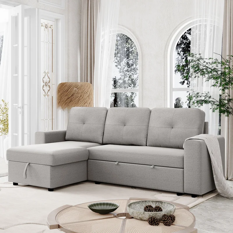 [VIDEO] 90" Reversible Pull out Sleeper L-Shaped Sectional Storage Sofa BedCorner sofa-bed with Storage Chaise Left/Right Handed