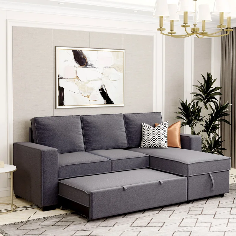 [VIDEO] 91" Reversible Pull out Sleeper Sectional Storage Sofa BedCorner sofa-bed with Storage Chaise Left/Right Handed Chaise