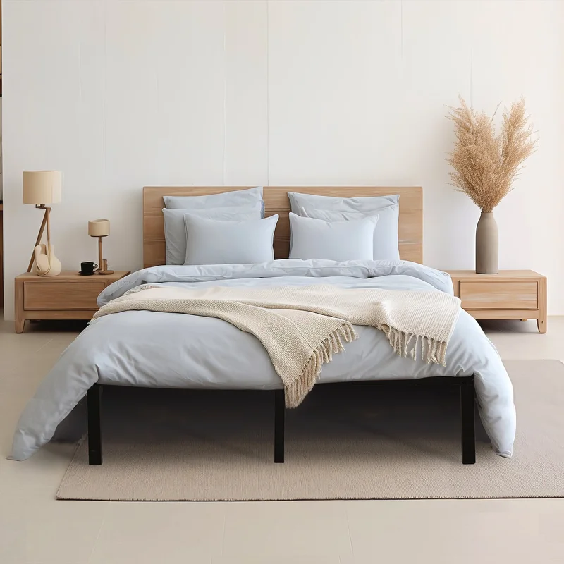 14 Inch Bed Frame Queen Size Heavy Duty Steel Slat Support Metal Platform Queen Bed Frame No Box Spring Needed Easy Assembly Black
