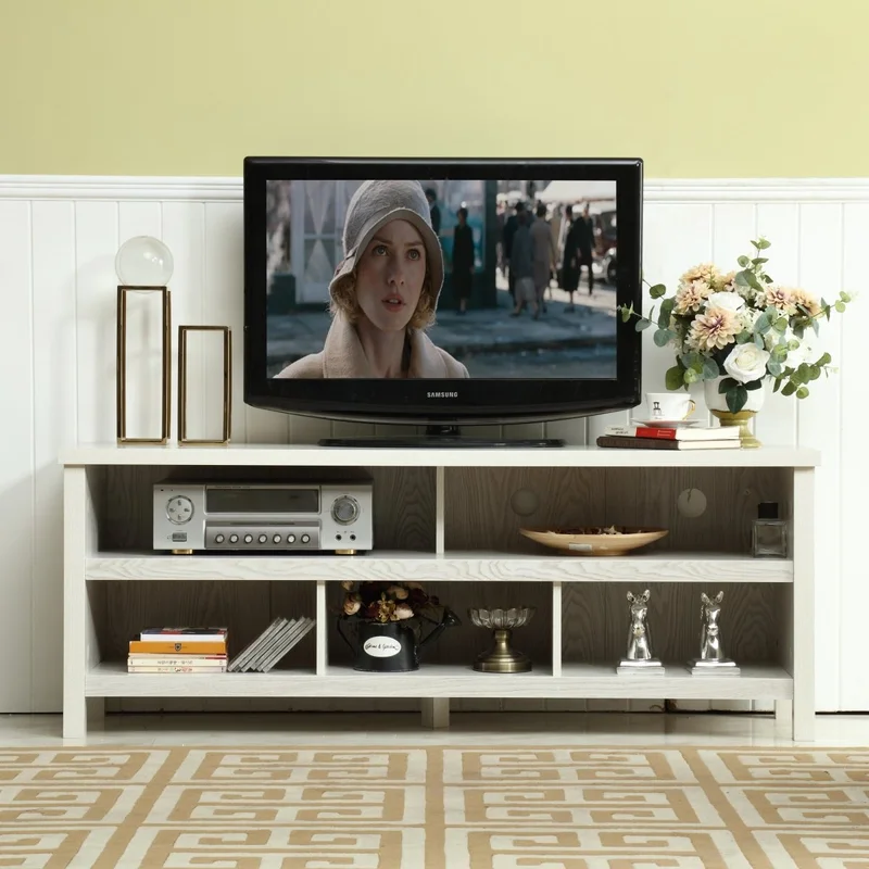 58" Wood TV Stand Console - White Wash