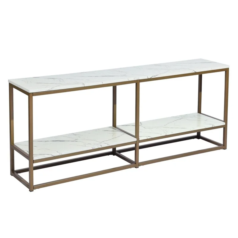 59.8 inch White Marble Gold Frame TV STAND With Storage