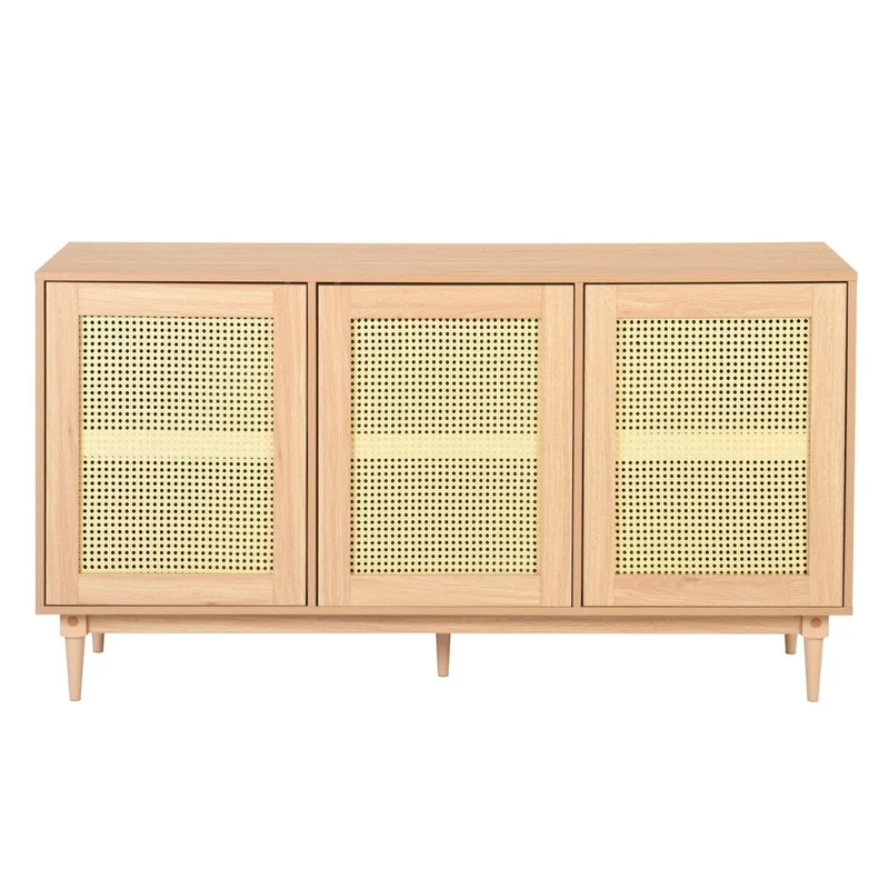 59" Rattan TV Stand for 65/70 inch TV Living Room Storage Console Entertainment Center3 open doors