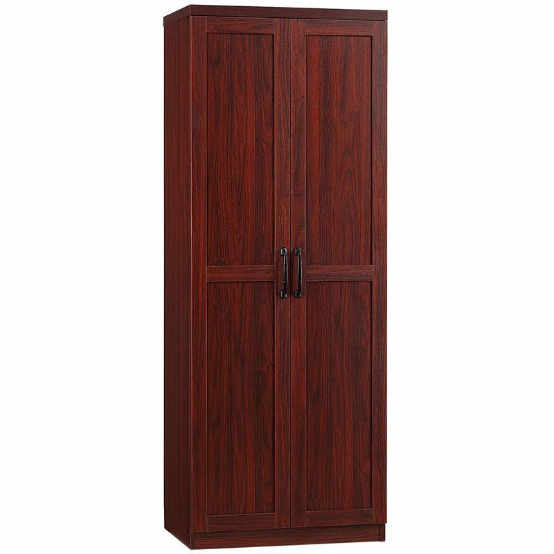 63" 2-Door Kitchen Pantry Freestanding Storage Cabinet with 5-tier Shelving and 2 Adjustable Shelves for Dining Room Cherry Wood Color