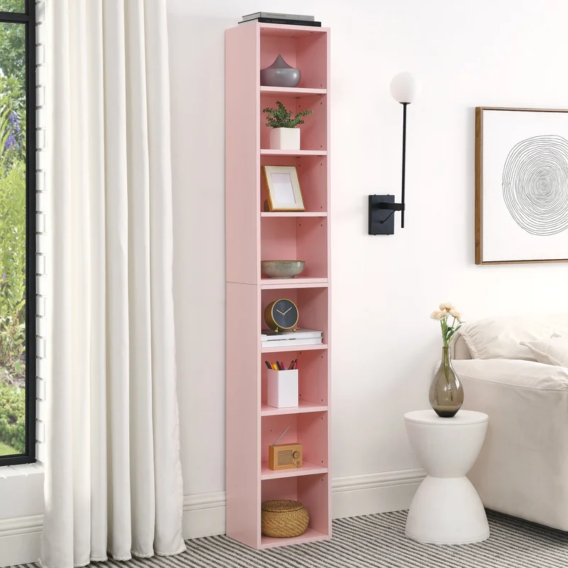 8-Tier Media Tower Rack CD DVD Slim Storage Cabinet with Adjustable Shelves Tall Narrow Bookcase Display Bookshelf for Home OfficeMulti-functional double-decker bookcase