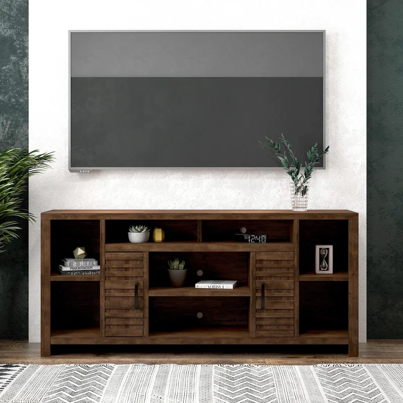 Bridgevine Home Sausalito 74 inch TV Stand Console for TVs up to 85 inches No Assembly Required Whiskey Finish