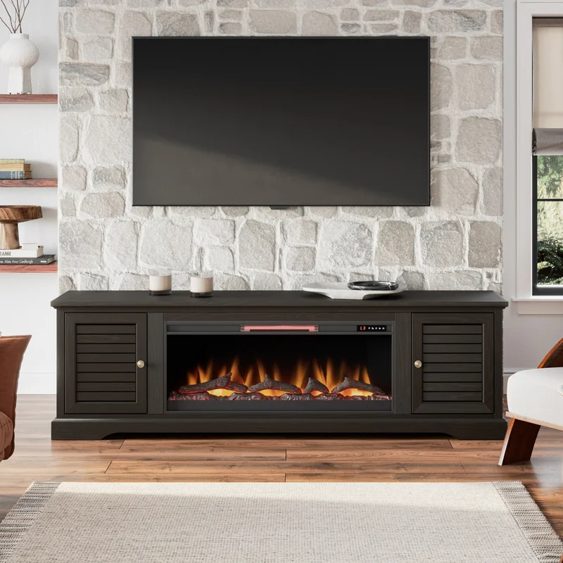 Bridgevine Home Topanga 83 inch Electric Fireplace TV Console for TVs up to 95 inches Minimal Assembly Clove finish