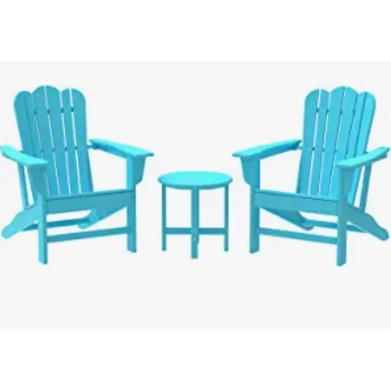 Combo for Family: 2 Plastic Adirondack Chairs & an Outdoor Side Table. Outdoor Adirondack Chair Patio Lounge Chairs Classic Design (Black)