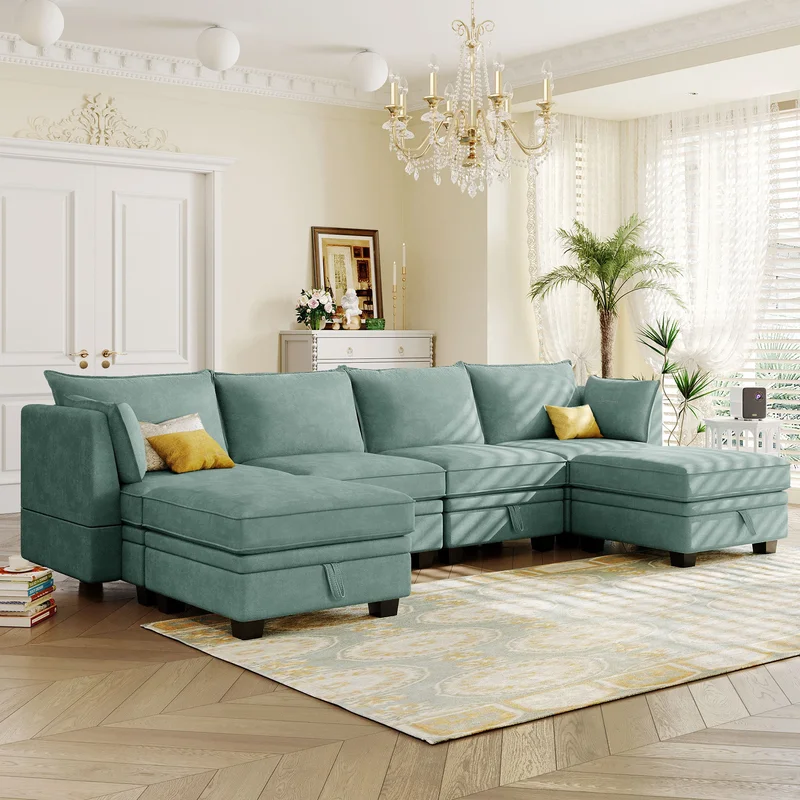 U_Style Modern Large U-Shape Modular Sectional Sofa Convertible Sofa Bed with Reversible Chaise for Living Room Storage Seat