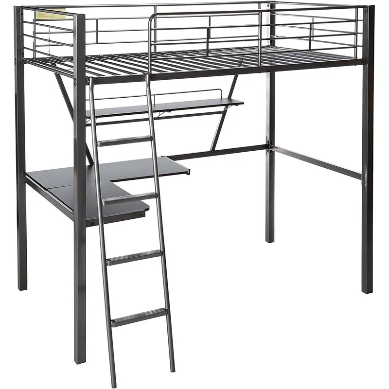 ACME Senon Loft Bed & Desk in Silver & Black 37275