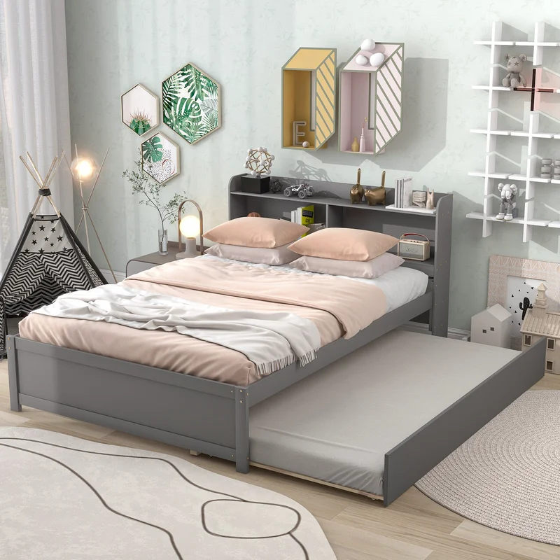 Full Bed with TrundleBookcaseGrey