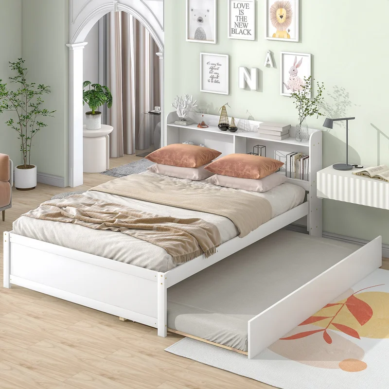 Full Bed with TrundleBookcaseWhite