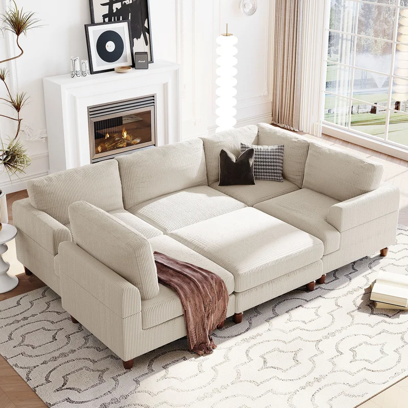U_Style Modular Sectional Sofa with Ottoman L Shaped Corner Sectional for Living Room Office Spacious Space(same sku: WY000336AAA)